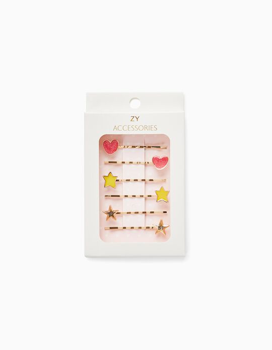 6 Hair Slides for Babies and Girls 'BFF', Golden
