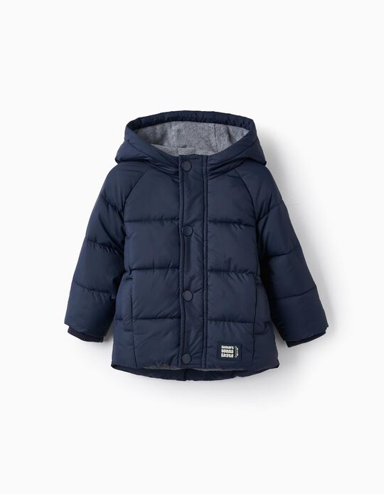 Padded Puffer Jacket with Hood for Baby Boys, Dark Blue