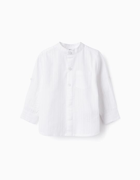 Camisa de Algodão com Gola Mao para Bebé Menino, Branco