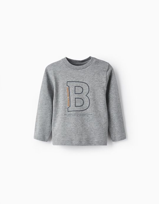 Long Sleeve Cotton T-Shirt for Baby Boys 'Books', Grey
