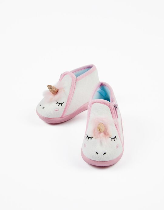 Slippers for Baby Girls 'Unicorns', White/Pink