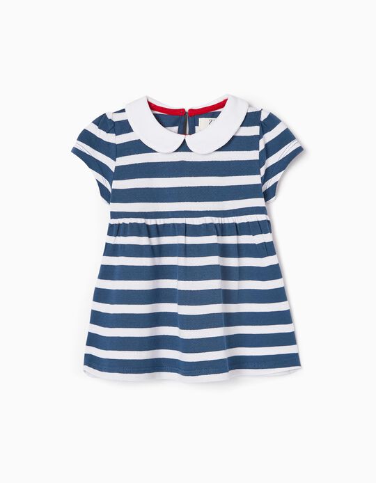 Striped Cotton T-shirt for Baby Girls, Dark Blue/White