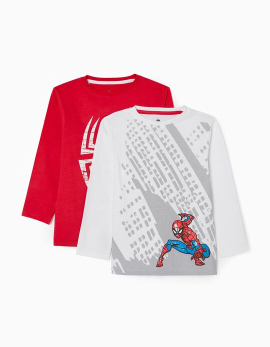 2 Camisetas 100% Algodón para Niño 'Spider Man', Blanco/Rojo