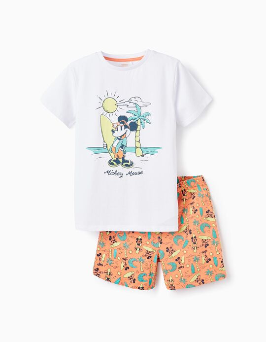 Cotton Pyjama for Boys 'Mickey', White/Orange
