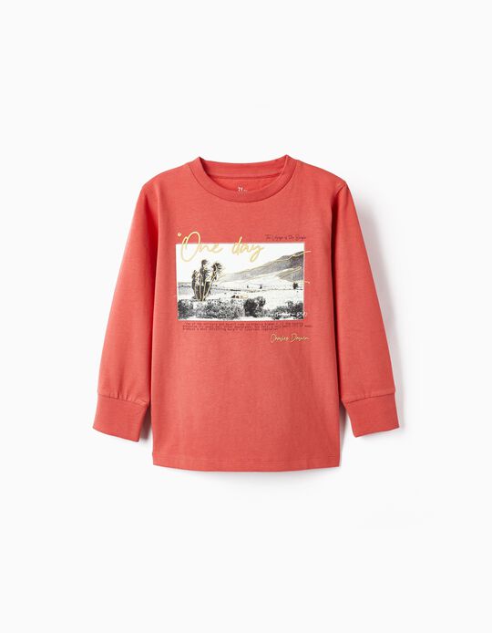 Cotton T-shirt for Boys 'One Day', Pink Salmon