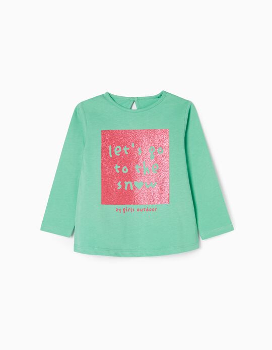 T-shirt de Manga Comprida para Bebé Menina 'ZY Girl', Verde água/Rosa