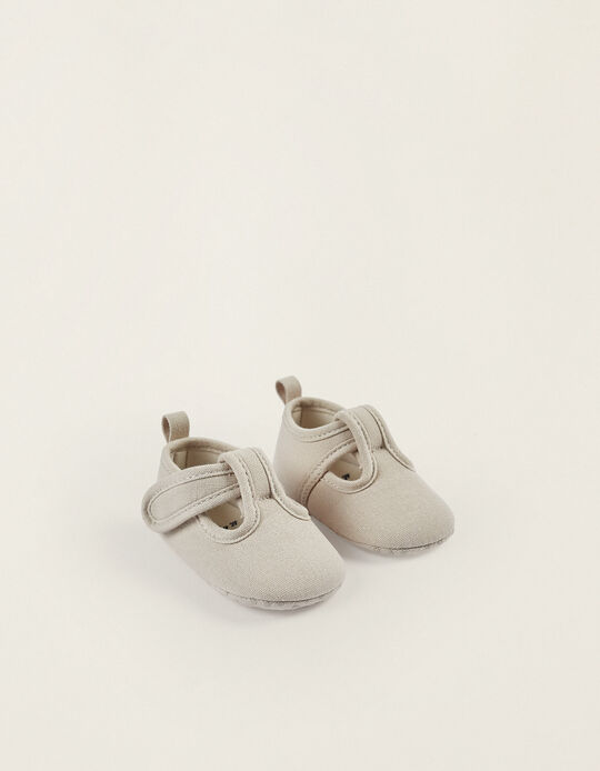 Twill Shoes for Newborn Boys, Light Grey