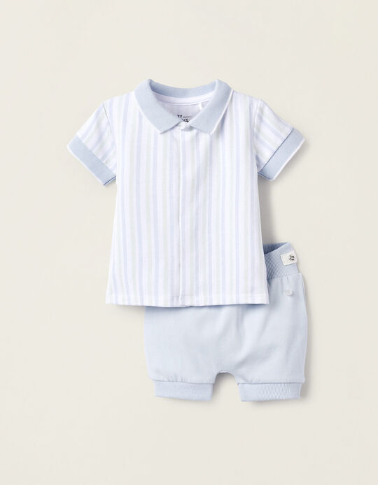 Two-Piece Cotton Pyjama Set for Newborns, Blue/Green/White