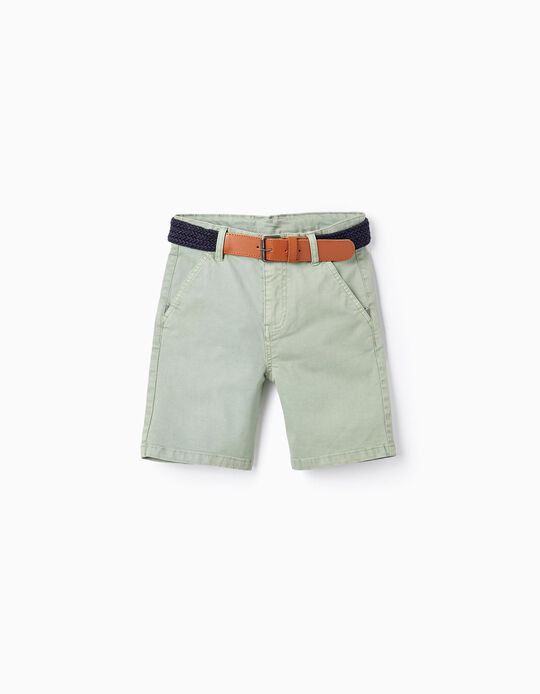 Pantalones Cortos Chino con Cinturón para Niño, Verde Agua