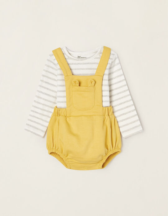 Bodysuit + Jumpsuit in Cotton for Newborn Babies, Yellow/White