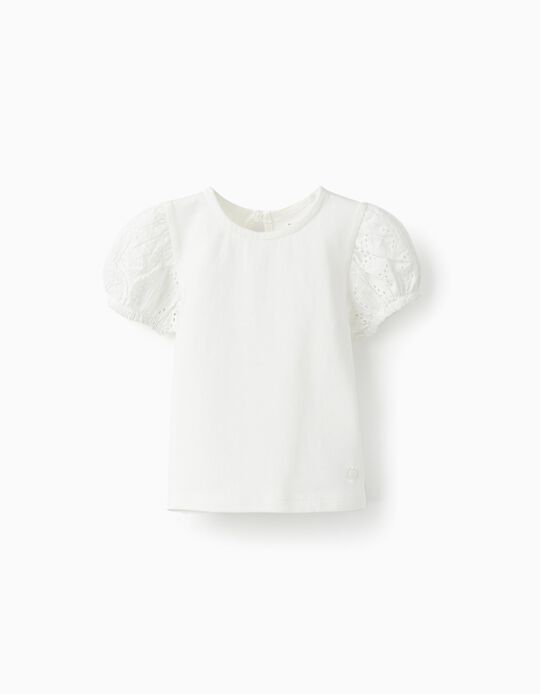 T-Shirt with Embroidery for Baby Girls, White