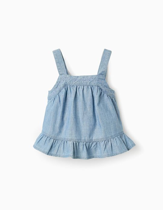 Buy Online Denim Top with Flowers for Girls, Blue