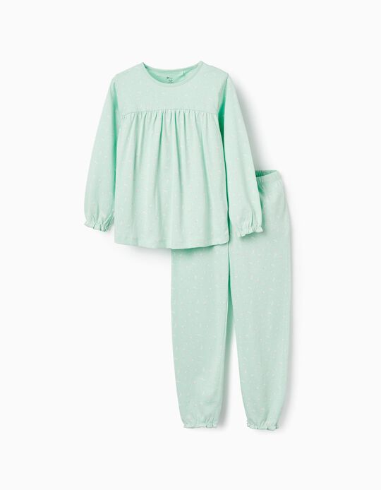 Pijama con Estampado Floral para Niña 'Mimosas', Verde Claro
