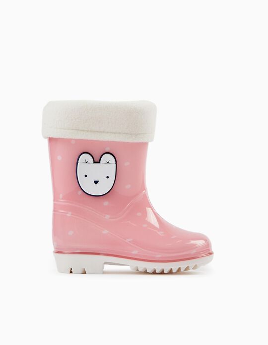 Rubber Wellies with Removable Sock for Baby Girls, Pink
