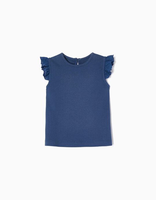 Cotton Sleeveless T-shirt for Baby Girls, Dark Blue