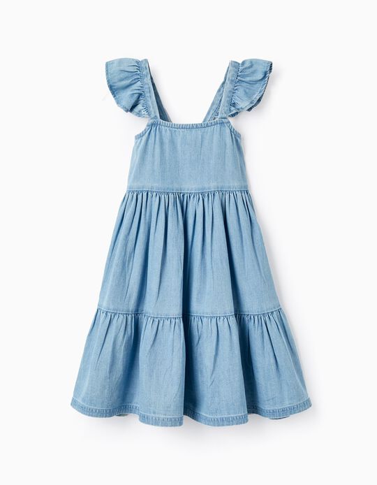 Cotton Denim Dress for Girls, Light Blue