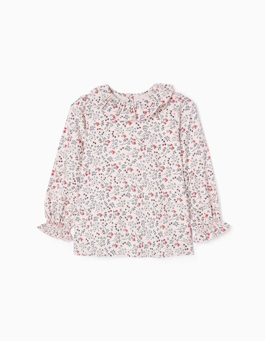 Floral Cotton Blouse for Girls, Pink
