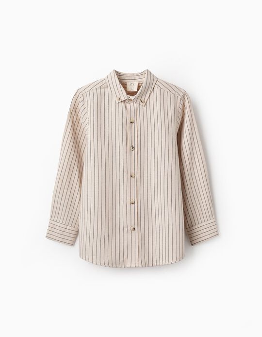 Buy Online Cotton Striped Shirt for Boys, Beige