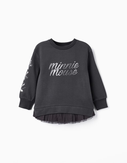 Cotton Sweatshirt with Tulle for Girls 'Minnie', Dark Grey