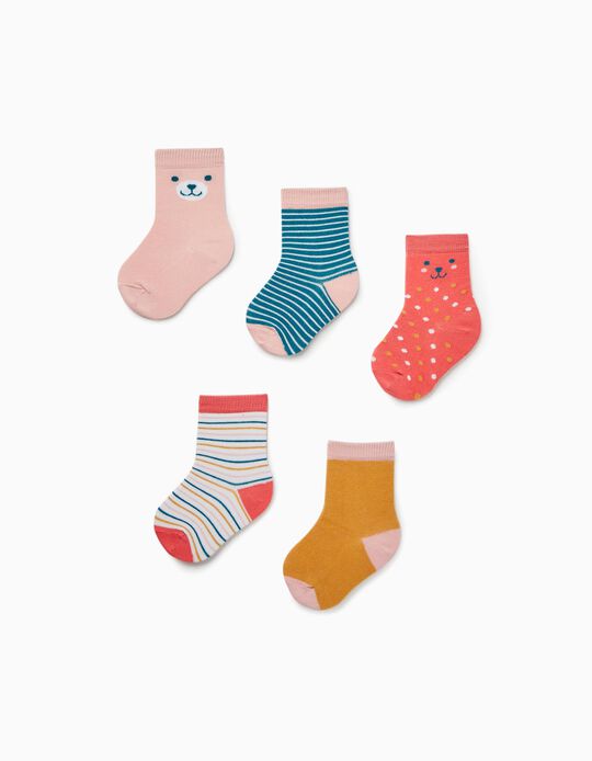 5 Pairs of Socks for Baby Girls 'Happy', Multicoloured