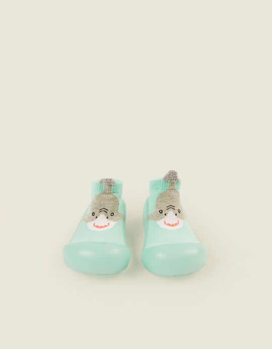 Socks with Rubber Soles for Babies 'Steppies', Aqua Green