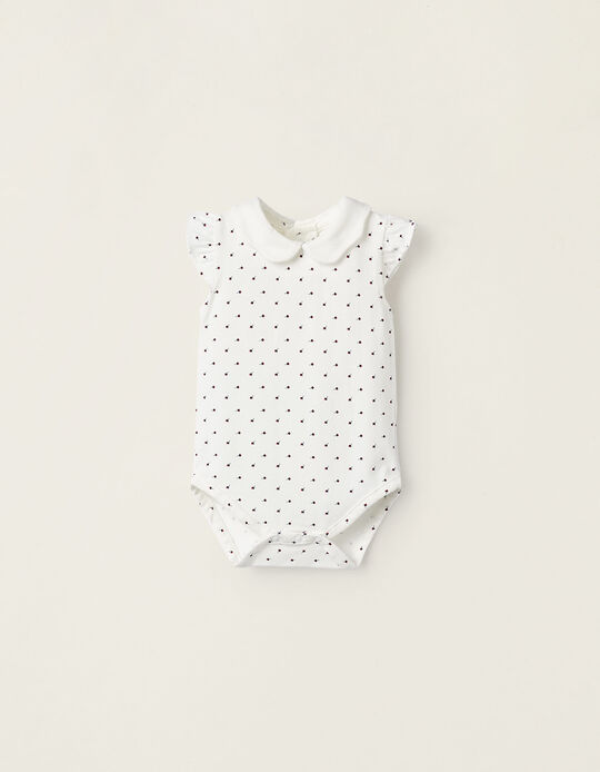 Cotton Bodysuit with Floral Pattern for Newborn Girls, White