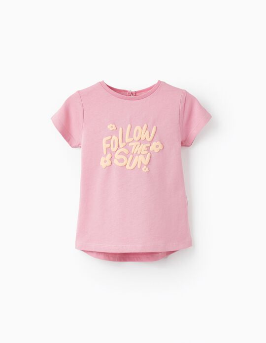 T-Shirt de Manga Curta para Bebé Menina 'Follow The Sun', Rosa