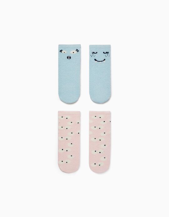 2-Pack Non-Slip Socks for Girls 'Monsters', Pink/Blue