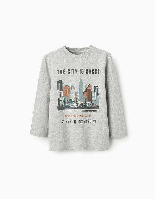 Comprar Online T-shirt de Manga Comprida em Algodão para Menino 'City', Cinza