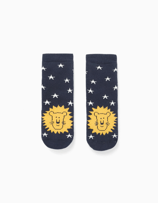 Non-slip and Glow in the Dark Socks for Baby Boys 'Lion', Dark Blue