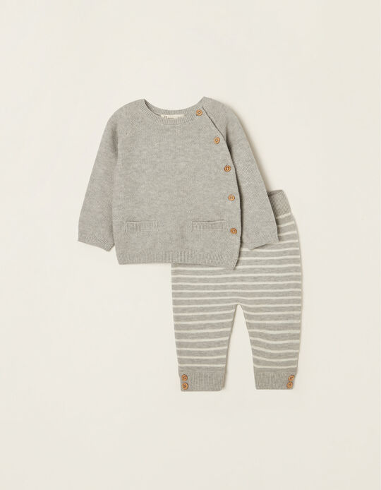 Cotton Sweater + Trousers for Newborn Baby Boys, Grey