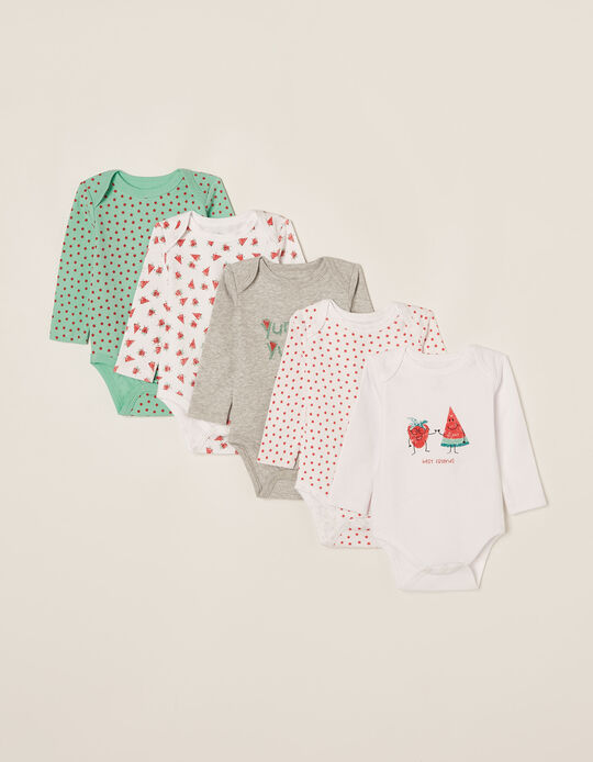 5 Bodysuits for Baby Girls 'Watermelon', Multicoloured