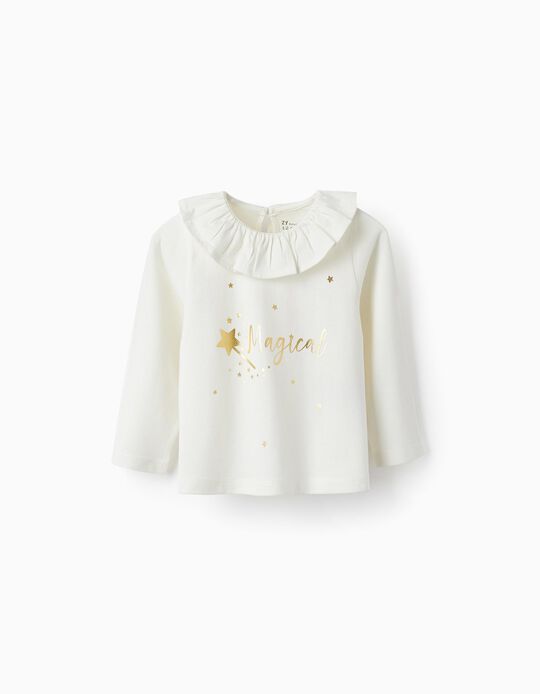 T-Shirt em Jersey de Algodão para Bebé Menina 'Magical', Branco