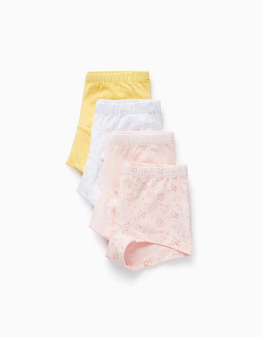 Pack of 4 Cotton Boxer Shorts for Girls 'Flowers', Multicolor