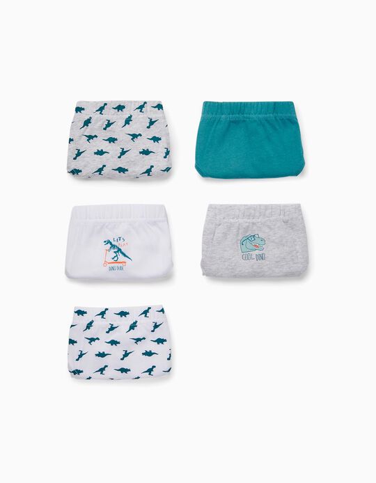 5-Pack Cotton Briefs for Boys 'Dinosaurs', Green/Grey/White