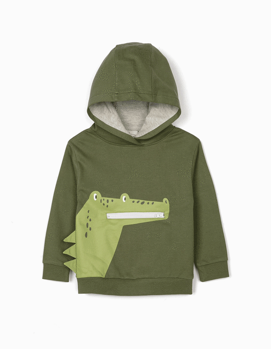 Hooded Sweatshirt for Baby Boys, 'Croc', Green