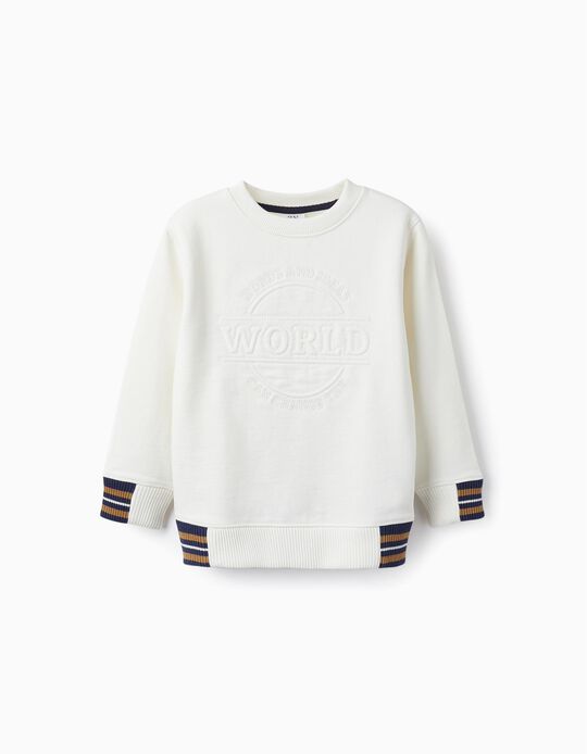 Sweatshirt in Cotton for Baby Boy 'World', White