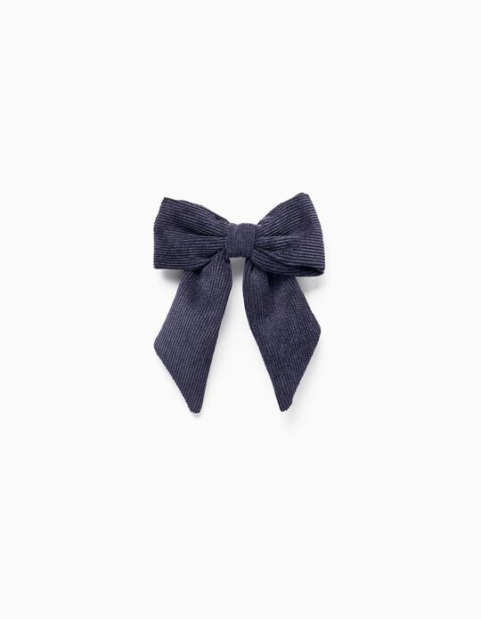 Fabric Hair Clip with Bow in Corduroy for Girls, Dark Blue