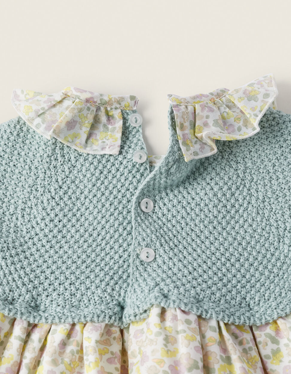 Buy Online Floral Dual Fabric Dress for Newborn Girls, Beige/Aqua Green