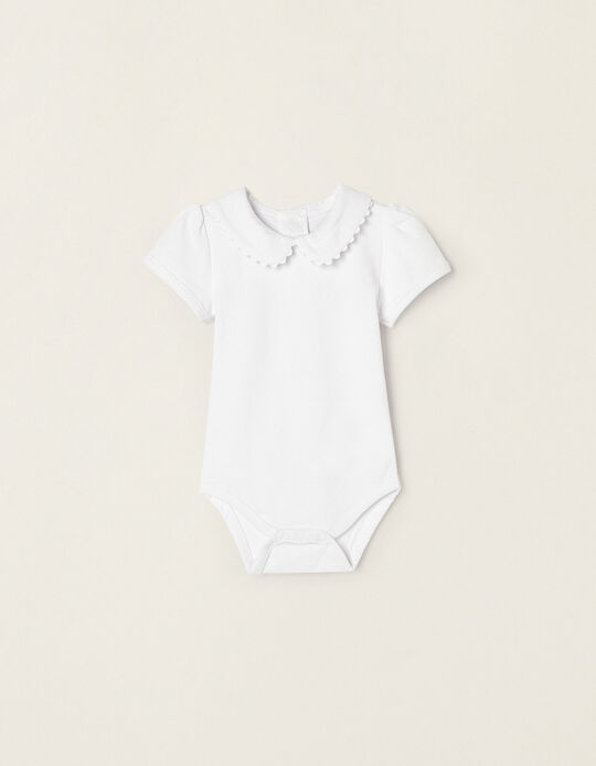 Short Sleeve Cotton Bodysuit  for Newborn Baby Girls, White