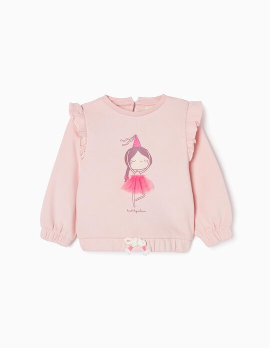 Cotton Sweatshirt with Ruffles for Baby Girls 'Fairy', Pink