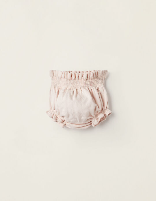 Diaper Cover in Piqué Cotton for Newborn Girls, Light Pink