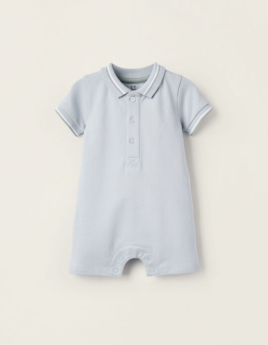Short Piqué Jumpsuit for Newborns, Light Blue