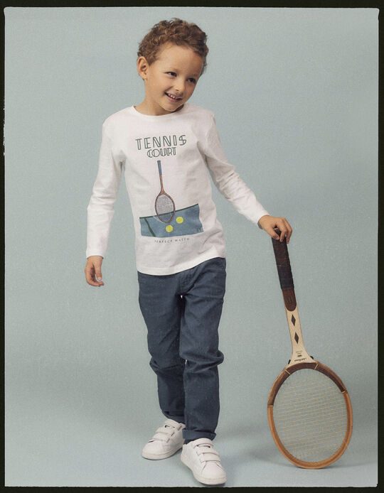 Camiseta de Manga Larga de Algodón para Niño 'Tenis', Blanco