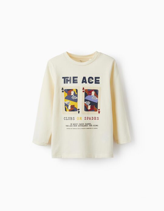 T-Shirt em Jersey de Algodão para Menino 'The Ace', Bege Claro