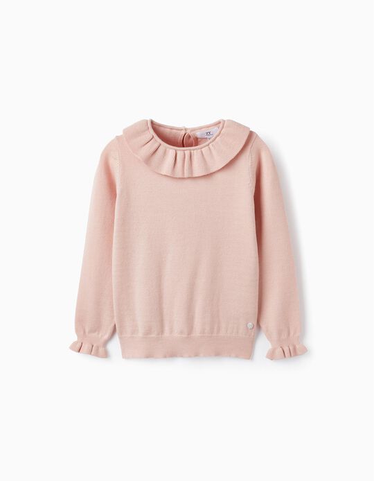 Knitted Jumper with Ruffles for Girls, Pink