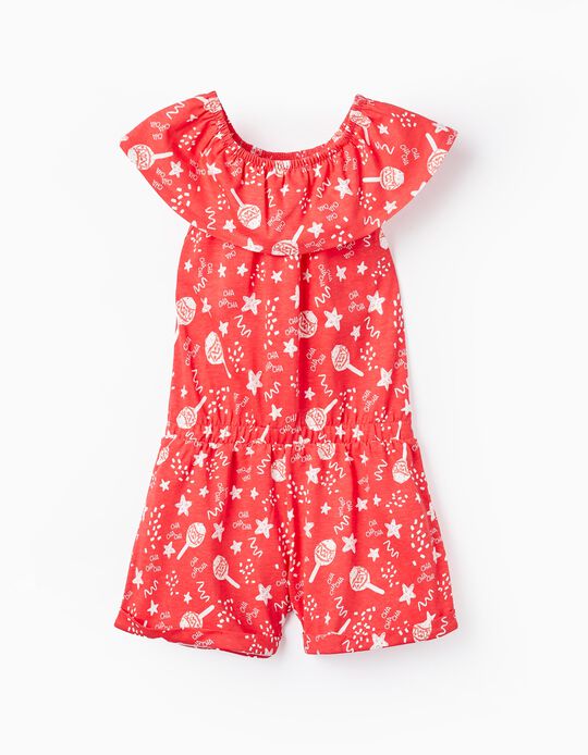 Short Cotton Jumpsuit for Girls 'Cha Cha Cha', Red