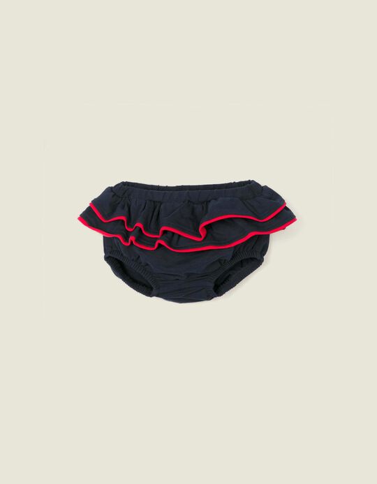 Piqué Knit Shorts with Frills for Newborn Baby Girls, Dark Blue
