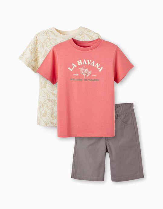 2 T-shirts + Shorts for Boys 'La Havana', Multicolour