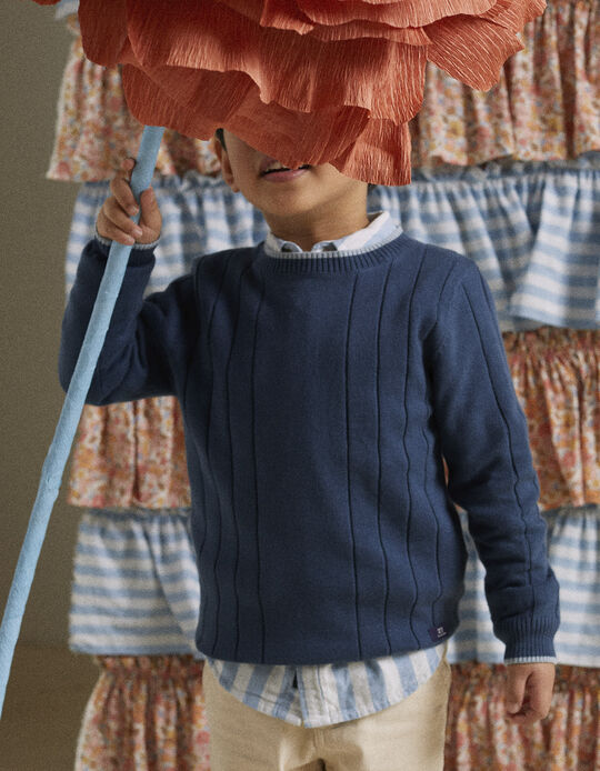 Comprar Online Camisola de Malha Canelada para Menino 'B&S', Azul